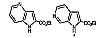 Рисунок-ответ № 12. Глава 17. Нарисуйте структуры азаиндолов, образующихся при обработке 2-метил-3-нитро- и 4-метил-3-нитропиридинов соответственно (EtO2C)2/EtONa, а затем H2/Pd-C. Оба соединения имеют одинаковые брутто-формулы C10H10N2O2.
