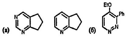 Рисунок-ответ № 1. Глава 26. Какие соединения образуются в следующих реакциях Дильса-Альдера:а) 1-пирролидинилциклопентен с 1,3,5-триазином и 1,2,4-триазином;б) 3-фенил-1,2,4,5-тетразин с 1,1-диэтоксиэтеном?