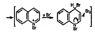 Рисунок-ответ № 2. Глава 6. Напишите последовательность превращения хинолина в 3-бромхинолин реакцией брома в смеси CCl4 — пиридин.