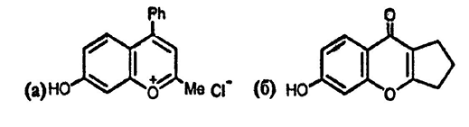 Рисунок-ответ № 4. Глава 9. Предложите структурную формулу основного продукта реакции резорцина (1,3-дигидроксибензола)а) с PhCOCH2COMe в AcOH/HCl;б) с метиловым эфиром 2-оксоциклопентанкарбоновой кислоты и H2SO4.
