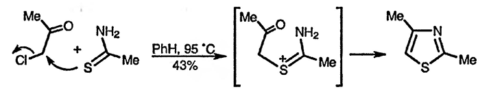 Рисунок 2. Раздел 21.14.1.1. Из α-галогенокарбонильных соединений (или их эквивалентов) и трёхатомного фрагмента, поставляющего два гетероатома и атом C<sub>(2)</sub> кольца
