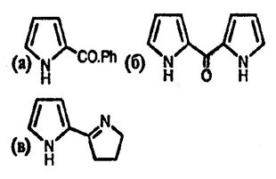 Рисунок-ответ № 3. Глава 13. Приведите структурные формулы соединений, образующихся на конечной стадии в каждом случае при реакции пиррола с POCl3 иа) N,N-диметилбензамидом;б) N,N-диметиламидом пиррол-2-карбоновой кислоты;в) 2-пирролидоном и водным раствором гидроксида натрия.