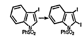 Рисунок-ответ № 9. Глава 17. Какие соединения образуются в следующей последовательности взаимодействий: индол/н-BuLi, затем I2, затем PhSO2Cl → C14H10INO2S, затем это соединение реагирует с диизопропиламидом лития, затем с I2 → C14H9I2NO2S?