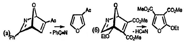 Рисунок-ответ № 2. Глава 21. Нарисуйте структуры промежуточных и конечных продуктов следующих реакций:а) 4-фенилоксазол нагревают с бут-1-ин-3-оном → C6H6O2;б) 5-этоксиоксазол нагревают с диметиловым эфиром ацетилецдикарбоновой кислоты → C10H12O6.