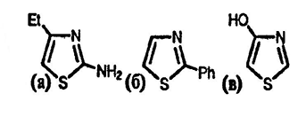 Рисунок-ответ № 8. Глава 21. Предложите структуры 1,3-азолов, образующихся из следующих комбинаций реагентов: а) 1-хлорбутан-2-он с тиомочевиной; б) тиобензамид с хлоруксусным альдегидом; в) тиоформамид с этилбромацетатом.