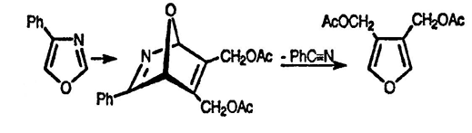 Рисунок-ответ № 9. Глава 21. Напишите структуры промежуточных соединений в синтезе 3,4-бис(ацетоксиметил)фурана: фенацилбромид/NH4+HCO2- → C9H7NO; полученное соединение затем нагревают с AcOCH2CC=CCH2OAc.