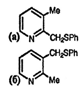 Рисунок-ответ № 15. Глава 5. Напишите структуры соединений, образующихся в следующих реакциях: а) 2,3-диметилпиридин с бутиллитием, затем с дифенилдисульфидом → C13H13NS;б) 2,3-диметилпиридин с N-бромсукцинимидом, а затем с PhSH → C13H13NS [изомерное продукту реакции (а)].