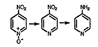 Рисунок-ответ № 19. Глава 5. При нагревании N-оксида пиридина с конц. H2SO4 и конц. HNO3 образуется соединение C5H4N2O3; при его взаимодействии с PCl3, а затем с H2/Pd-C последовательно образуются соединения C5H4N2O2 и C5H6N2. Предложите структуры этих трёх соединений.