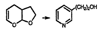 Рисунок-ответ № 21. Глава 5. 2,3-Дигидрофуран реагирует с акролеином, давая соединение C7H10O2, реакция этого соединения с водн. H2NOH/HCl даёт пиридин C7H9NO. Предложите структуры этих соединений.