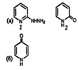 Рисунок-ответ № 3. Глава 5. Предложите структуру продуктов следующих реакций:а) 2-хлорпиридина с гидразином → C5H7N3 (1) и водой → C5H5NO (2),б) 4-нитропиридина с водой при 60 °C → C5H5O.