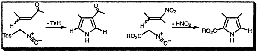 Рисунок 1. Раздел 13.18.1.4. Из тозилметилизоцианида и α,β-непредельных эфиров или кетонов и из изоцианоацетатов и α,β-непредельных нитросоединений Рисунок 1. Раздел 13.18.1.4. Из тозилметилизоцианида и α,β-непредельных эфиров или кетонов и из изоцианоацетатов и α,β-непредельных нитросоединений